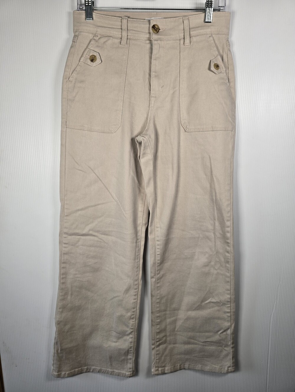 Curve Appeal Women's Beige Comfort Waist High Rise Wide-Leg Cotton Pants 4/27